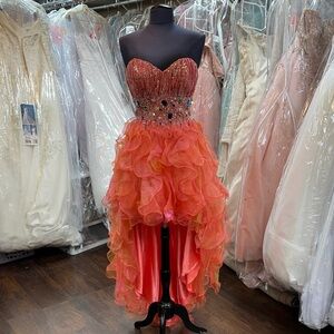 High low Stunning Orange Strapless Gown